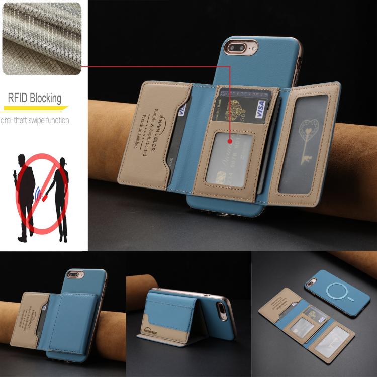 For iPhone 8 Plus / 7 Plus Colour Matching Horizontal Magnetic Card Bag RFID MagSafe Phone Case