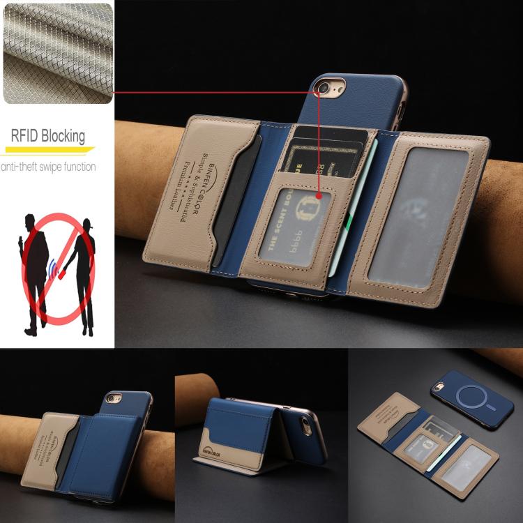 For iPhone 8 / 7 / 6 Colour Matching Horizontal Magnetic Card Bag RFID MagSafe Phone Case