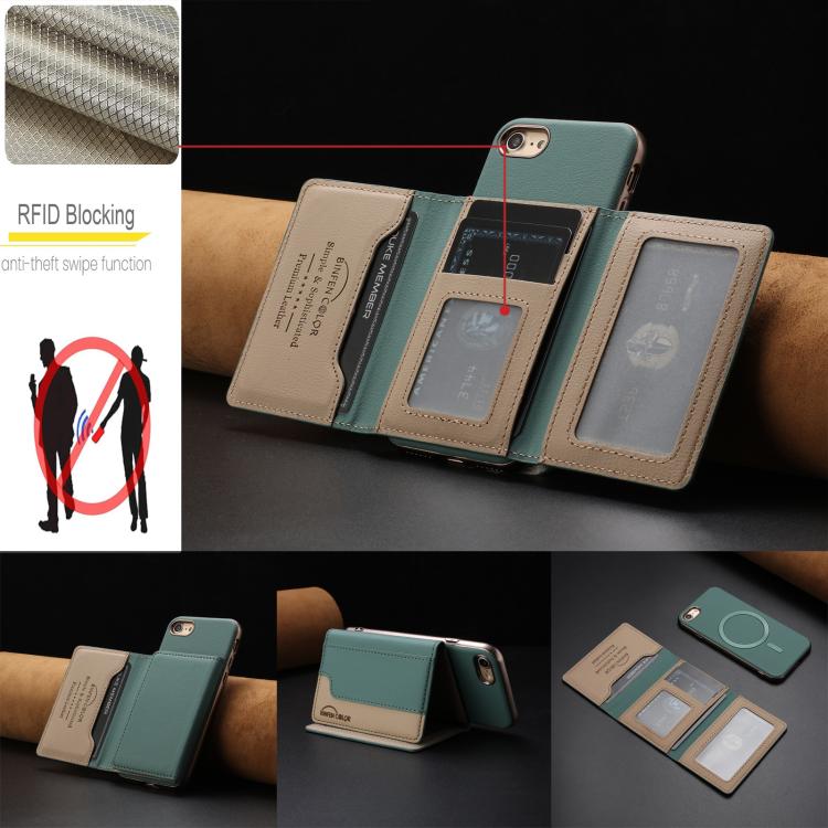For iPhone 8 / 7 / 6 Colour Matching Horizontal Magnetic Card Bag RFID MagSafe Phone Case