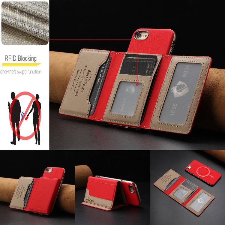 For iPhone 8 / 7 / 6 Colour Matching Horizontal Magnetic Card Bag RFID MagSafe Phone Case