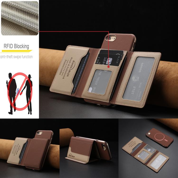 For iPhone 8 / 7 / 6 Colour Matching Horizontal Magnetic Card Bag RFID MagSafe Phone Case