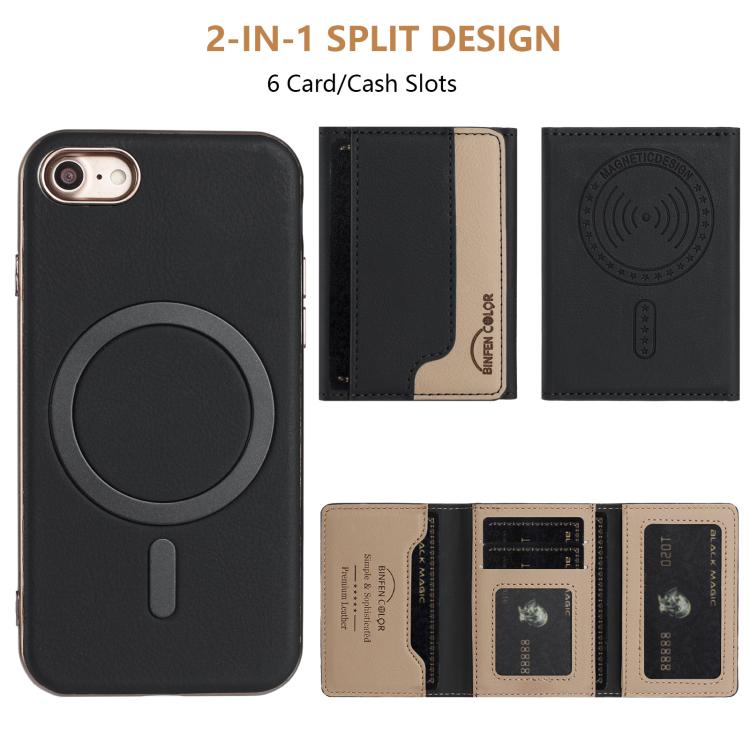 For iPhone 8 / 7 / 6 Colour Matching Horizontal Magnetic Card Bag RFID MagSafe Phone Case