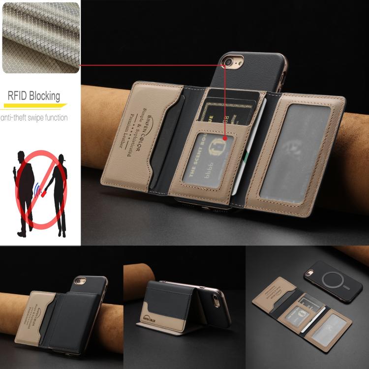 For iPhone 8 / 7 / 6 Colour Matching Horizontal Magnetic Card Bag RFID MagSafe Phone Case