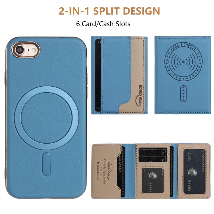 For iPhone 8 / 7 / 6 Colour Matching Horizontal Magnetic Card Bag RFID MagSafe Phone Case