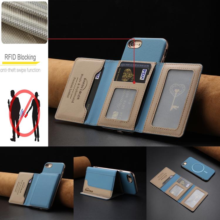 For iPhone 8 / 7 / 6 Colour Matching Horizontal Magnetic Card Bag RFID MagSafe Phone Case