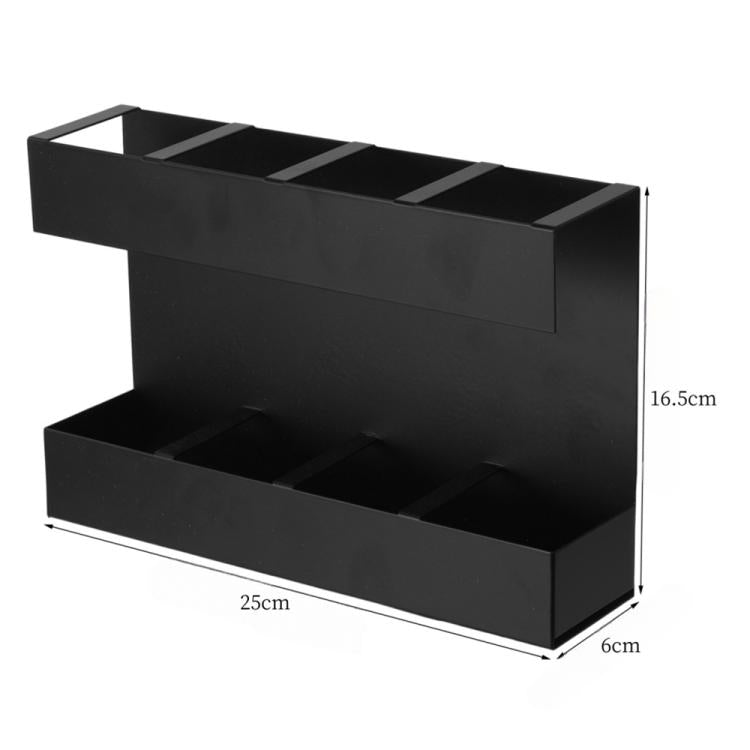 Four-grid Straw Cutlery Metal Storage Rack Kitchen Organizer without Soft Magnetic Sheet - Black