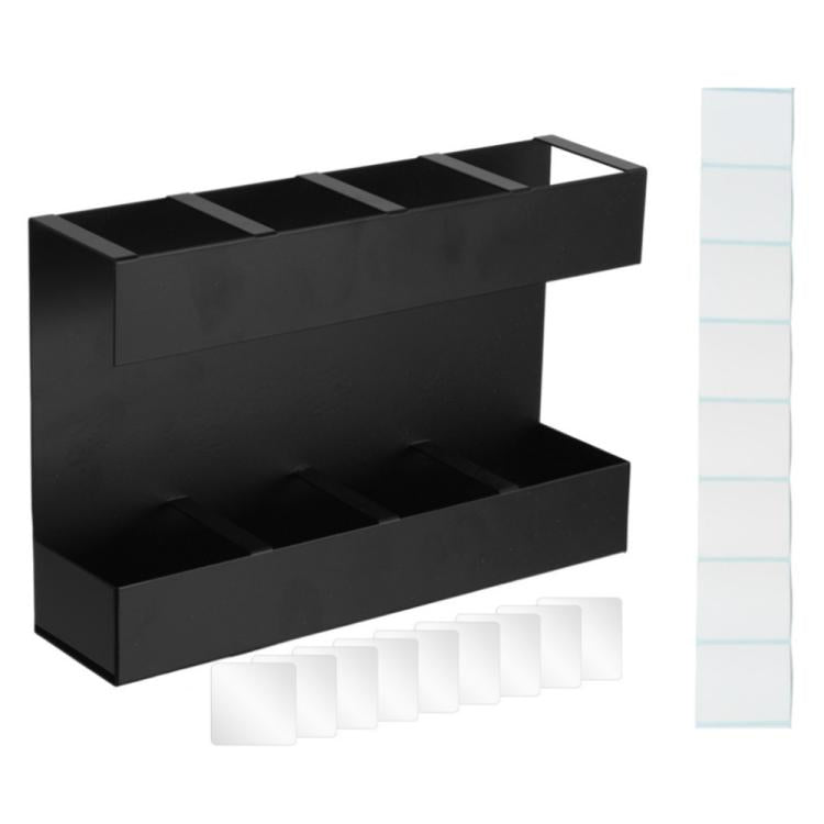 Four-grid Straw Cutlery Metal Storage Rack Kitchen Organizer without Soft Magnetic Sheet - Black