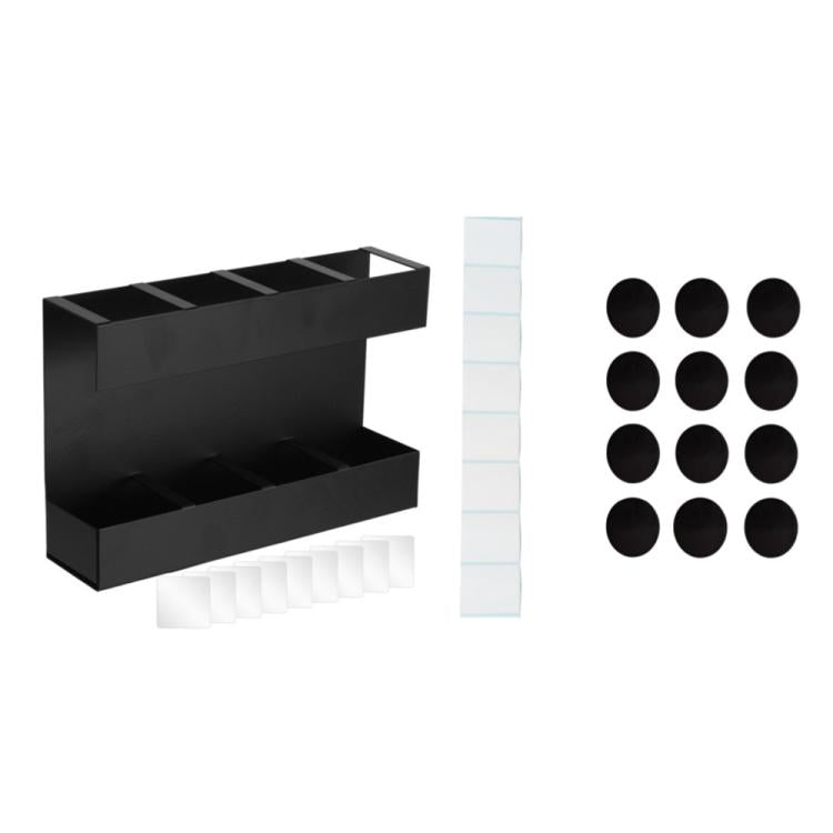 Four-grid Straw Cutlery Metal Storage Rack Kitchen Organizer with 12pcs Soft Magnetic Sheet - Black