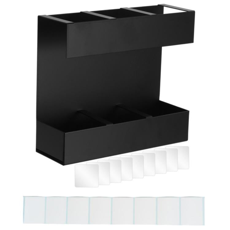 Three-grid Straw Cutlery Metal Storage Rack Kitchen Organizer without Soft Magnetic Sheet - Black