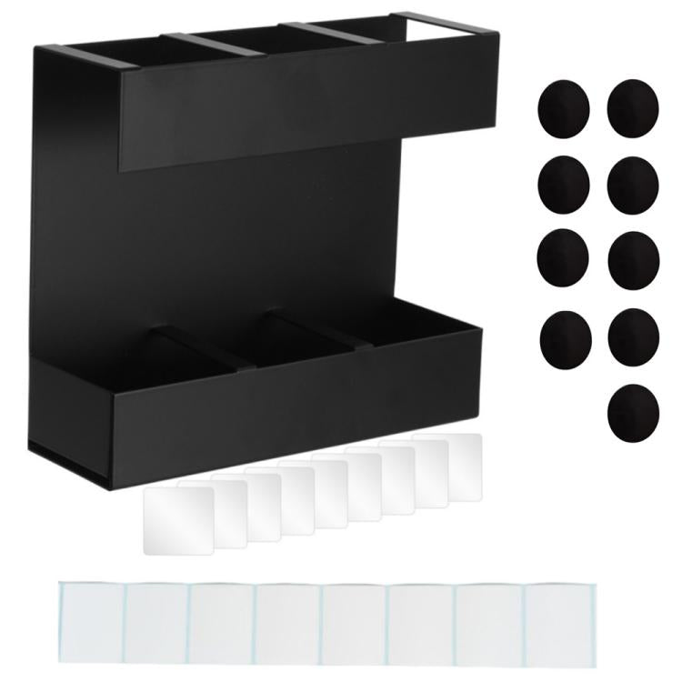 Three-grid Straw Cutlery Metal Storage Rack Kitchen Organizer with 9pcs Soft Magnetic Sheet - Black