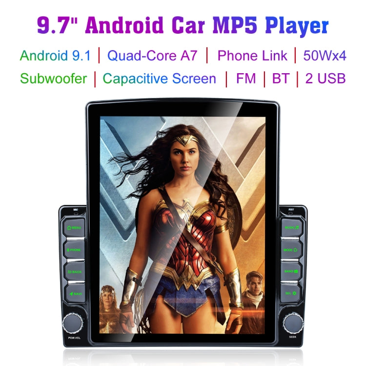 9.7 inch Vertical Screen 2.5D Glass Car Android Universal Player Navigator MP5 Integrated Machine Support Phone Link / GPS / FM / Steering Wheel Control
