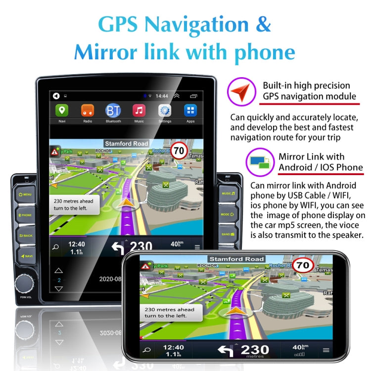 9.7 inch Vertical Screen 2.5D Glass Car Android Universal Player Navigator MP5 Integrated Machine Support Phone Link / GPS / FM / Steering Wheel Control