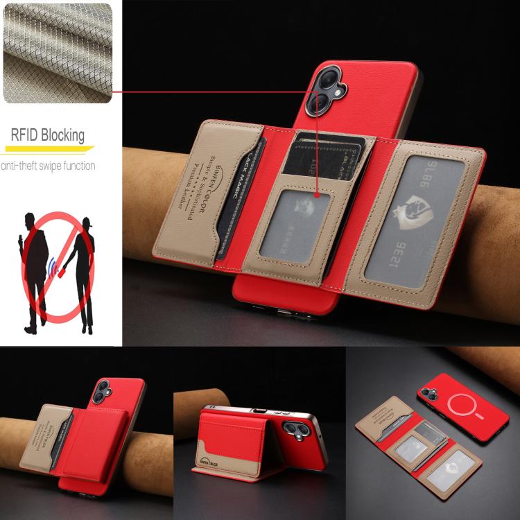 For Samsung Galaxy A06 Colour Matching Horizontal Magnetic Card Bag RFID MagSafe Phone Case