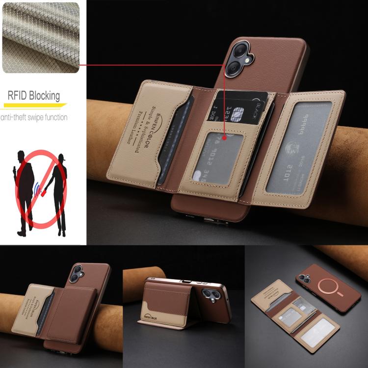 For Samsung Galaxy A06 Colour Matching Horizontal Magnetic Card Bag RFID MagSafe Phone Case