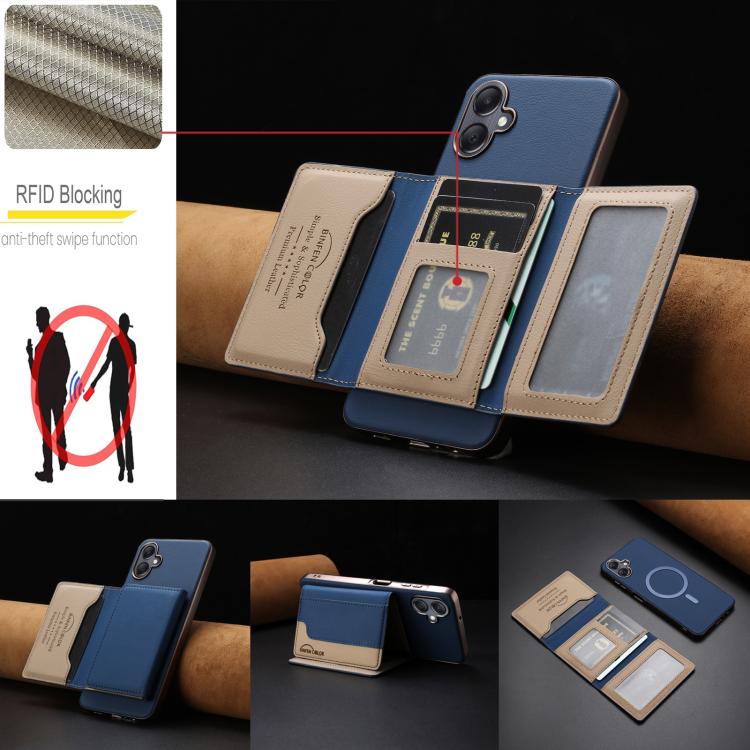 For Samsung Galaxy A06 Colour Matching Horizontal Magnetic Card Bag RFID MagSafe Phone Case