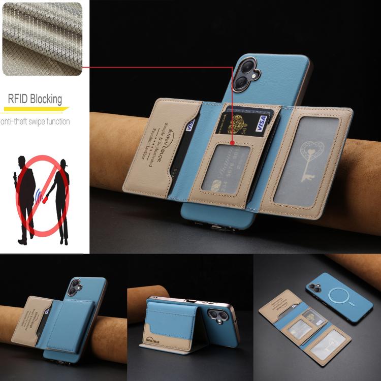For Samsung Galaxy A06 Colour Matching Horizontal Magnetic Card Bag RFID MagSafe Phone Case