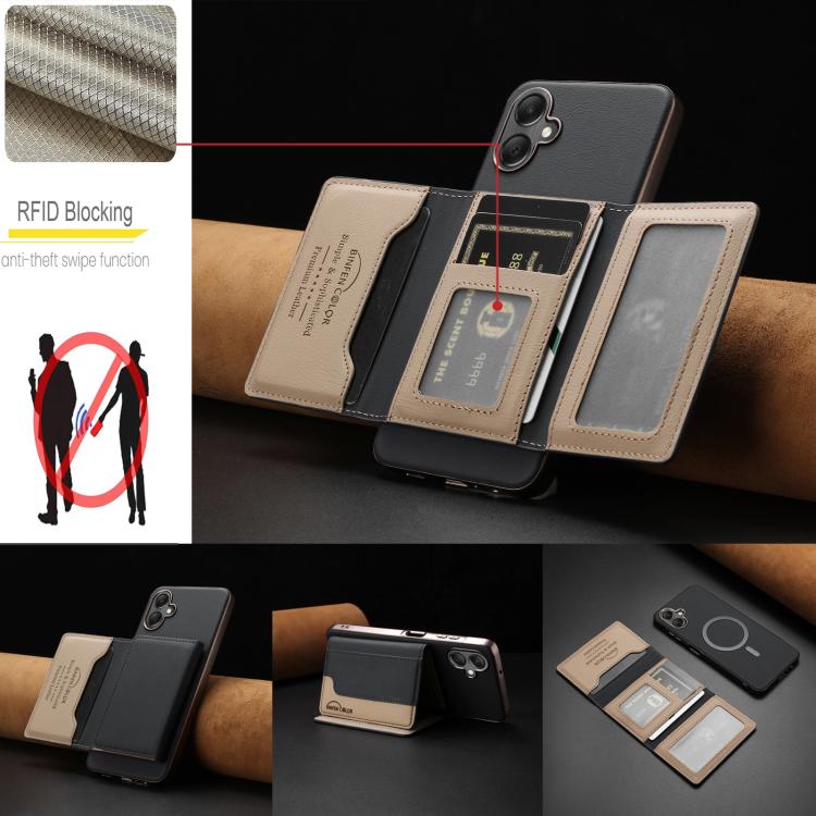 For Samsung Galaxy A06 Colour Matching Horizontal Magnetic Card Bag RFID MagSafe Phone Case