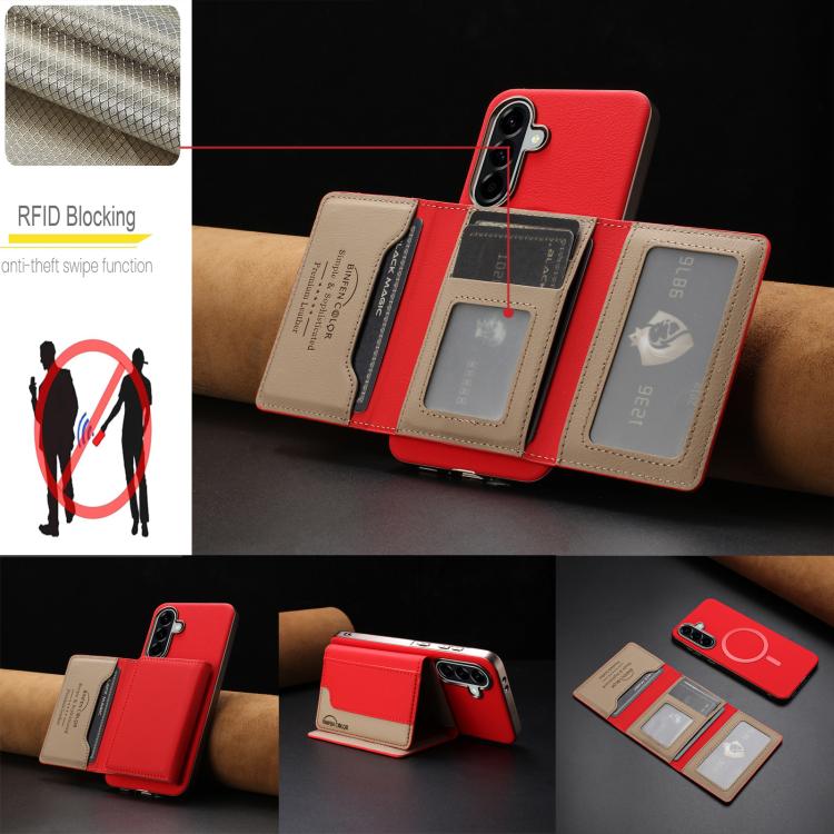 For Samsung Galaxy A56 Colour Matching Horizontal Magnetic Card Bag RFID MagSafe Phone Case