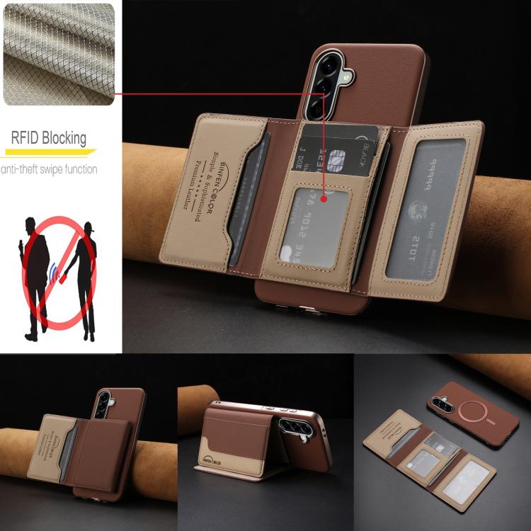 For Samsung Galaxy A56 Colour Matching Horizontal Magnetic Card Bag RFID MagSafe Phone Case