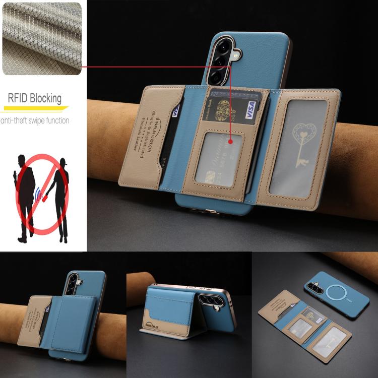 For Samsung Galaxy A56 Colour Matching Horizontal Magnetic Card Bag RFID MagSafe Phone Case