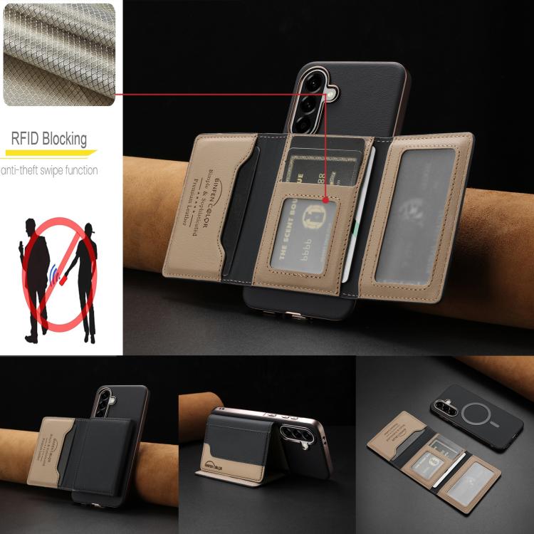For Samsung Galaxy A26 Colour Matching Horizontal Magnetic Card Bag RFID MagSafe Phone Case