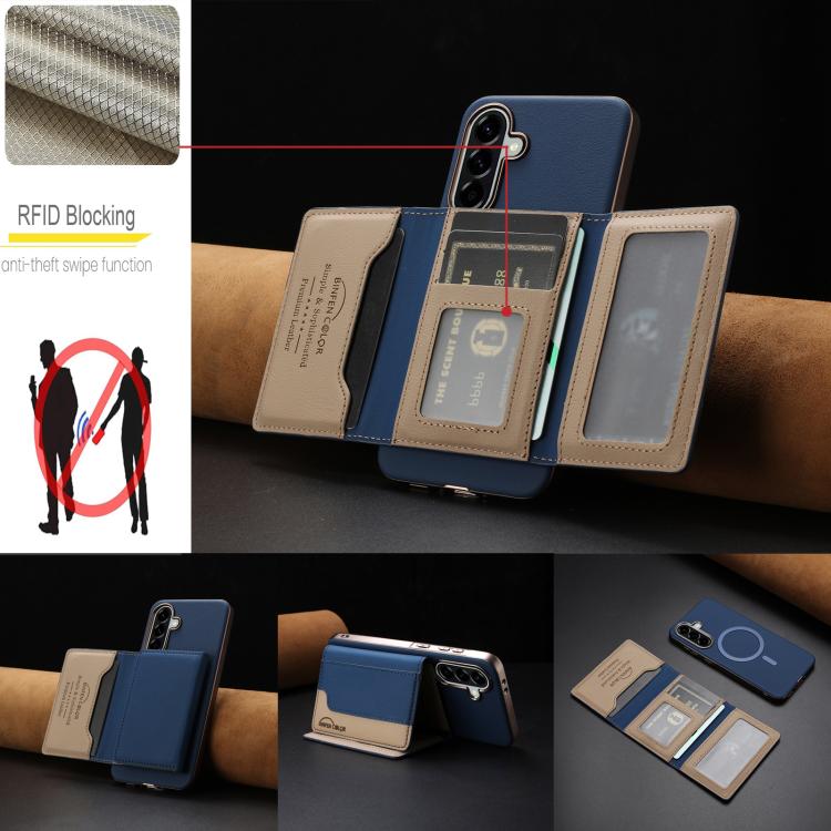 For Samsung Galaxy A25 Colour Matching Horizontal Magnetic Card Bag RFID MagSafe Phone Case