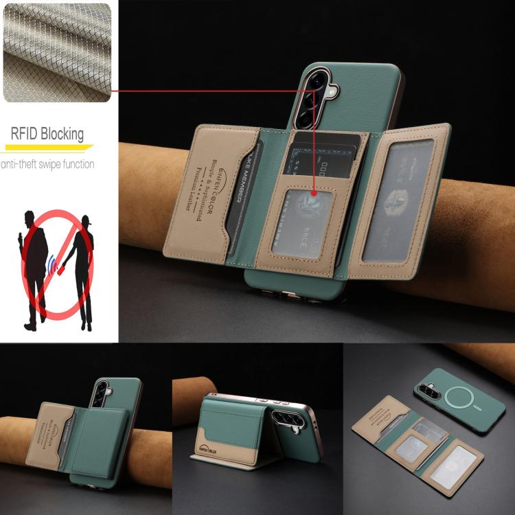 For Samsung Galaxy A25 Colour Matching Horizontal Magnetic Card Bag RFID MagSafe Phone Case