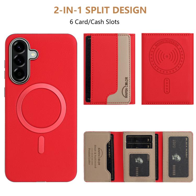 For Samsung Galaxy A55 Colour Matching Horizontal Magnetic Card Bag RFID MagSafe Phone Case