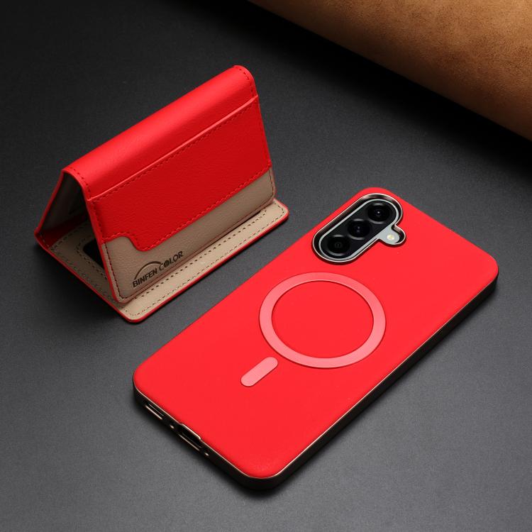 For Samsung Galaxy A55 Colour Matching Horizontal Magnetic Card Bag RFID MagSafe Phone Case