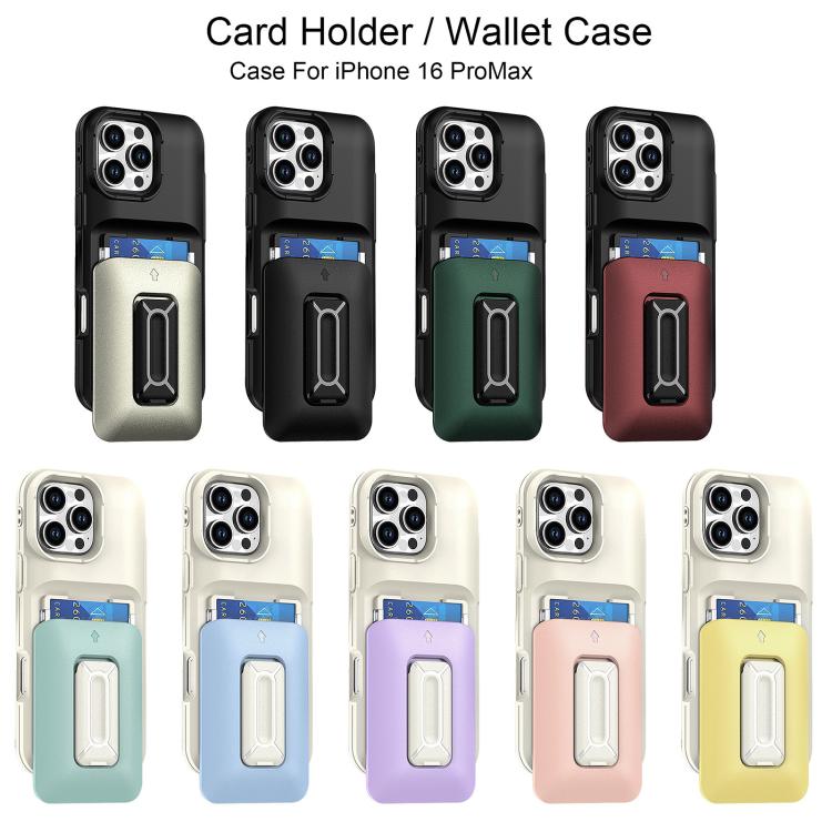 For iPhone 16 Pro Max Sliding Card Holder Integrated Phone Case with Kickstand