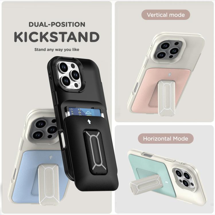 For iPhone 16 Pro Max Sliding Card Holder Integrated Phone Case with Kickstand