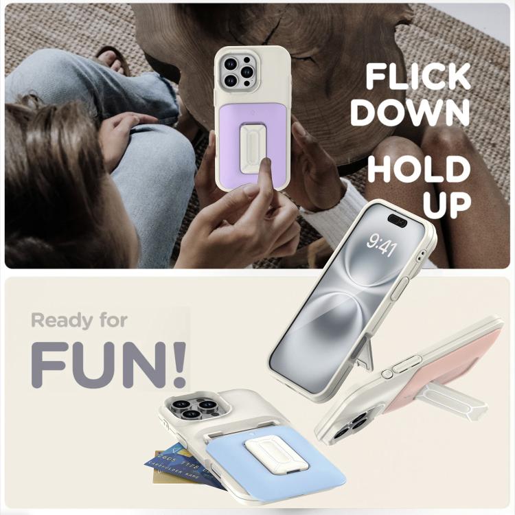 For iPhone 16 Pro Max Sliding Card Holder Integrated Phone Case with Kickstand