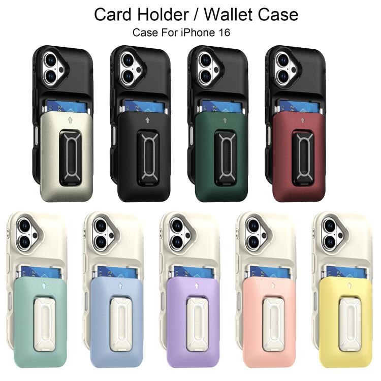 For iPhone 16 Sliding Card Holder Integrated Phone Case with Kickstand