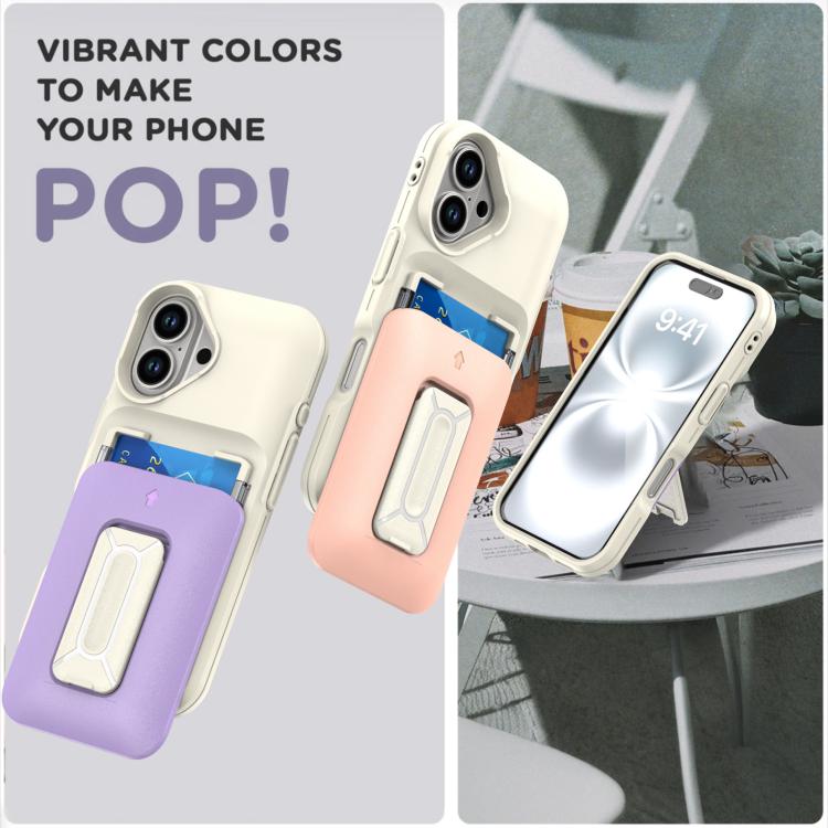 For iPhone 16 Sliding Card Holder Integrated Phone Case with Kickstand
