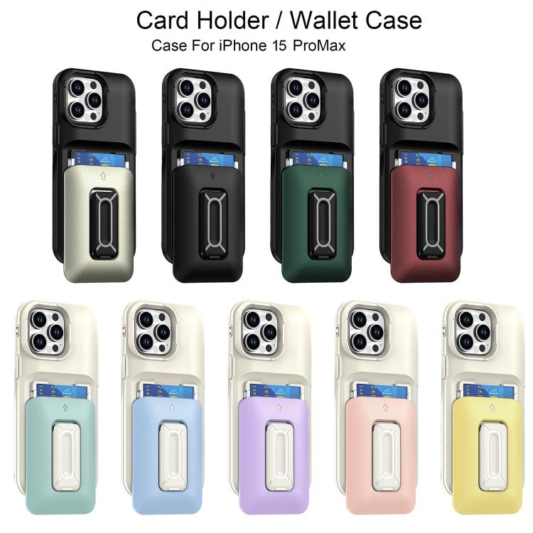 For iPhone 15 Pro Max Sliding Card Holder Integrated Phone Case with Kickstand