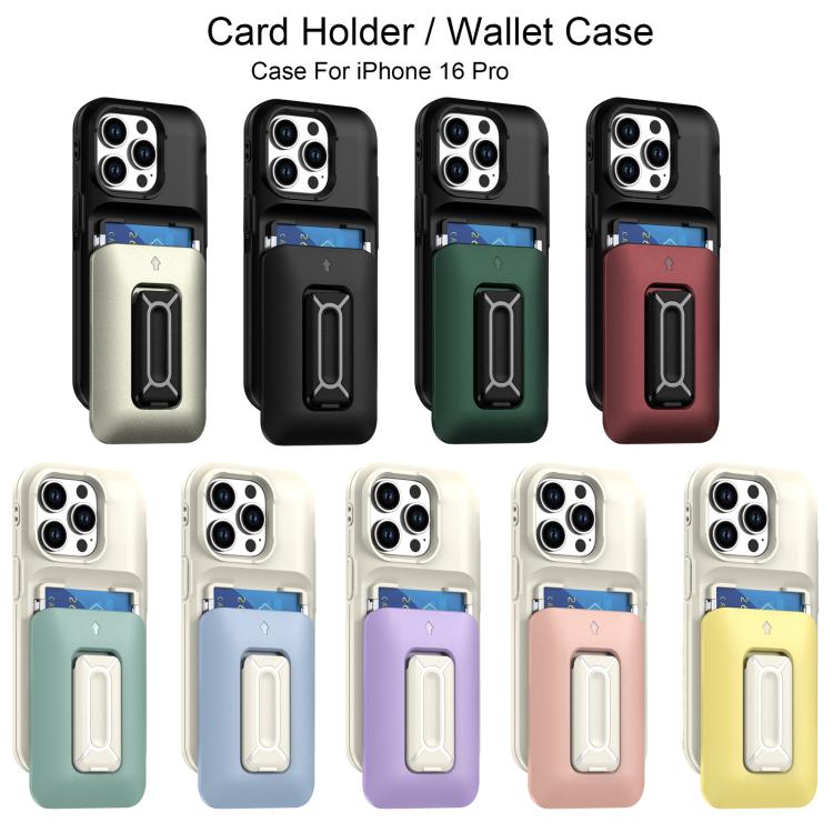 For iPhone 15 Pro Sliding Card Holder Integrated Phone Case with Kickstand