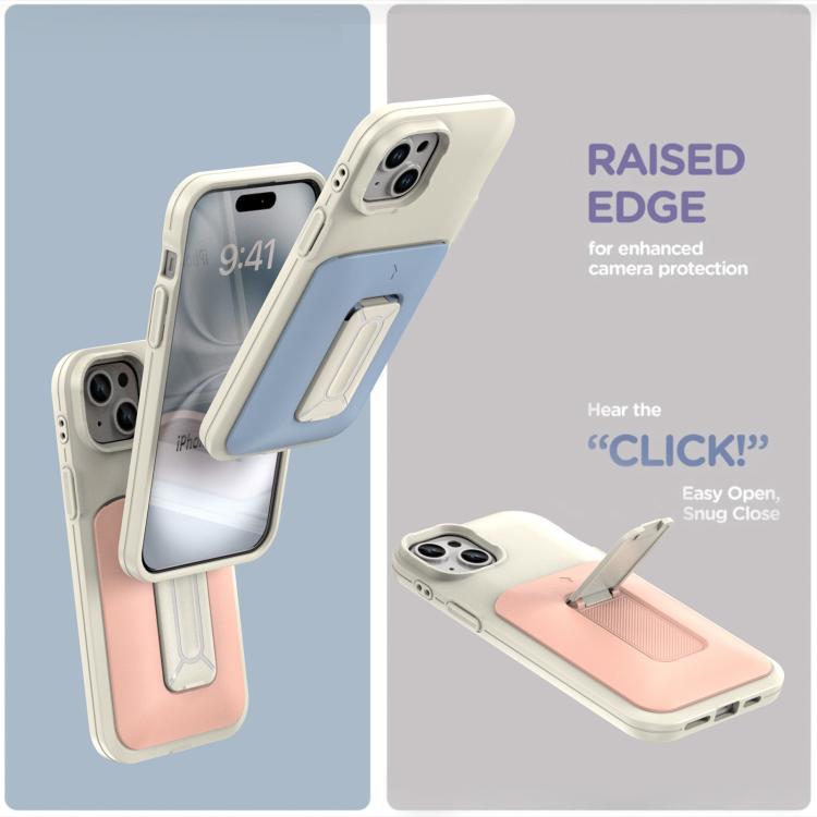 For iPhone 15 Plus / 14 Plus Sliding Card Holder Integrated Phone Case with Kickstand