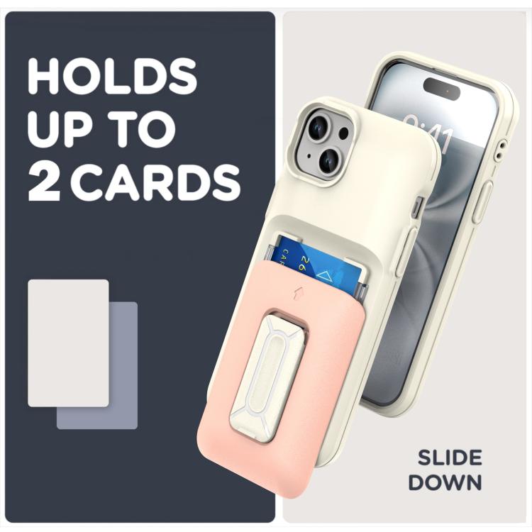 For iPhone 15 Plus / 14 Plus Sliding Card Holder Integrated Phone Case with Kickstand