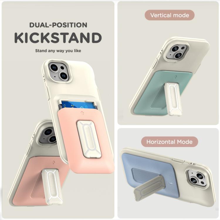 For iPhone 15 Plus / 14 Plus Sliding Card Holder Integrated Phone Case with Kickstand