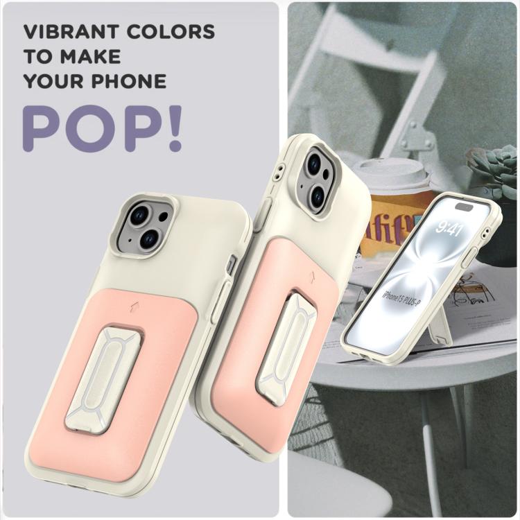 For iPhone 15 Plus / 14 Plus Sliding Card Holder Integrated Phone Case with Kickstand