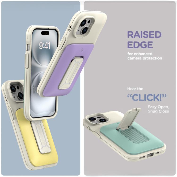 For iPhone 15 Sliding Card Holder Integrated Phone Case with Kickstand