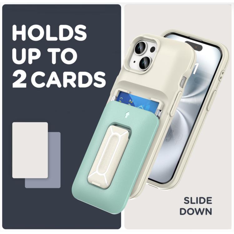 For iPhone 15 Sliding Card Holder Integrated Phone Case with Kickstand