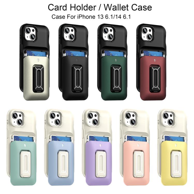For iPhone 14 / 13 Sliding Card Holder Integrated Phone Case with Kickstand