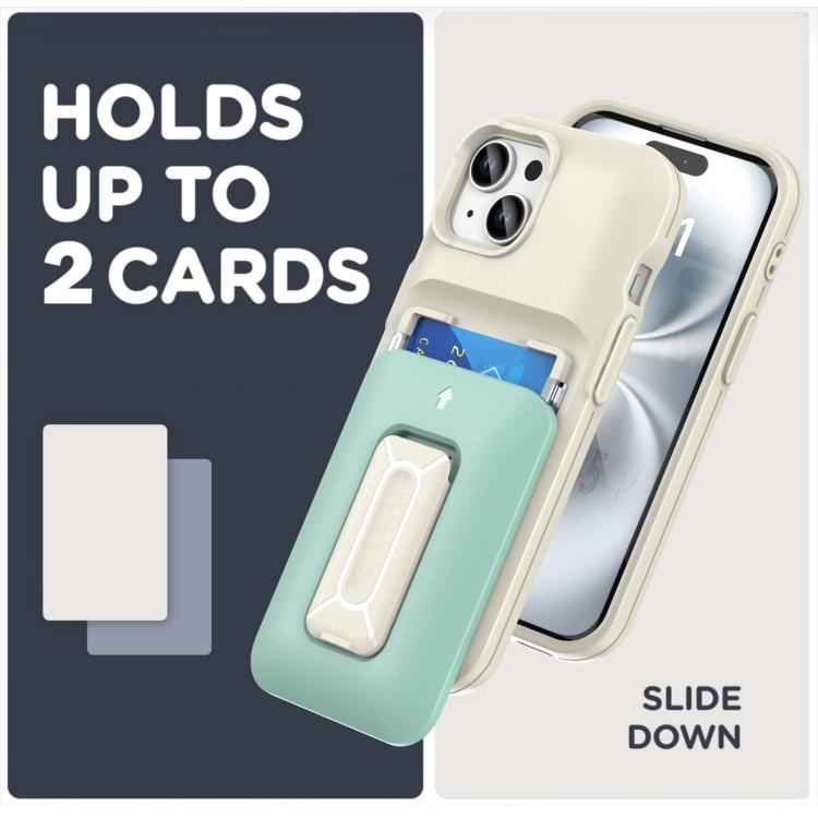 For iPhone 14 / 13 Sliding Card Holder Integrated Phone Case with Kickstand