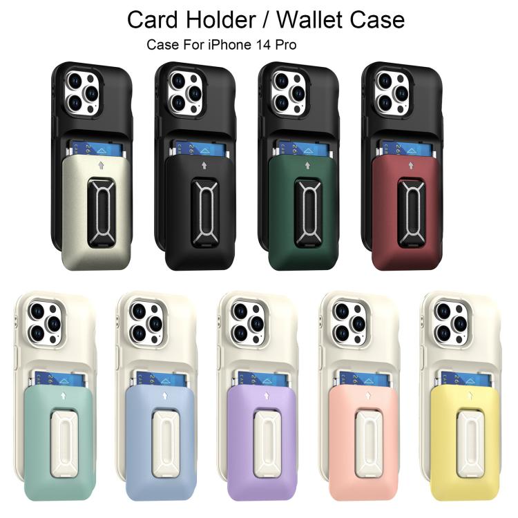 For iPhone 14 Pro Sliding Card Holder Integrated Phone Case with Kickstand