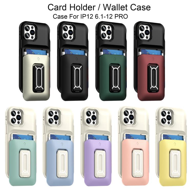 For iPhone 12 / 12 Pro Sliding Card Holder Integrated Phone Case with Kickstand