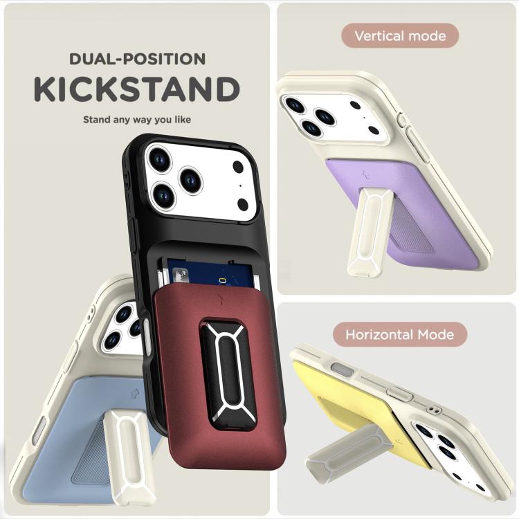 For iPhone 17 Pro Sliding Card Holder Integrated Phone Case with Kickstand