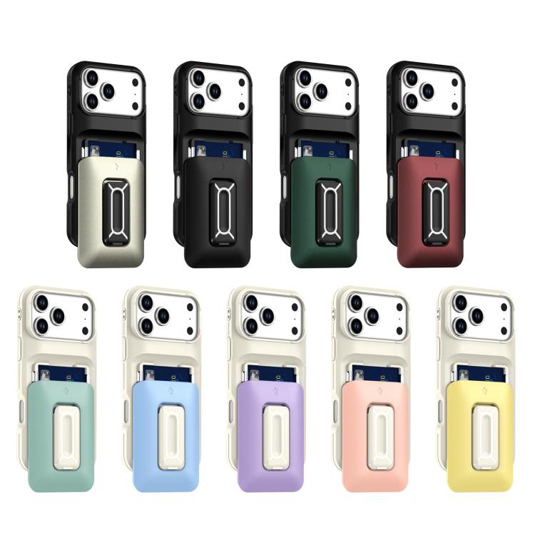 For iPhone 17 Pro Sliding Card Holder Integrated Phone Case with Kickstand