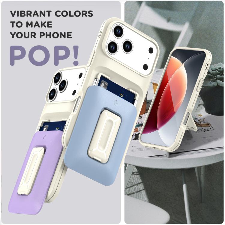 For iPhone 17 Pro Sliding Card Holder Integrated Phone Case with Kickstand