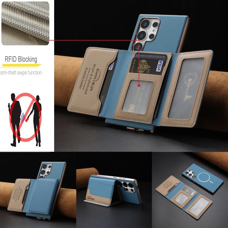For Samsung Galaxy S24 Ultra 5G Colour Matching Horizontal Magnetic Card Bag RFID MagSafe Phone Case